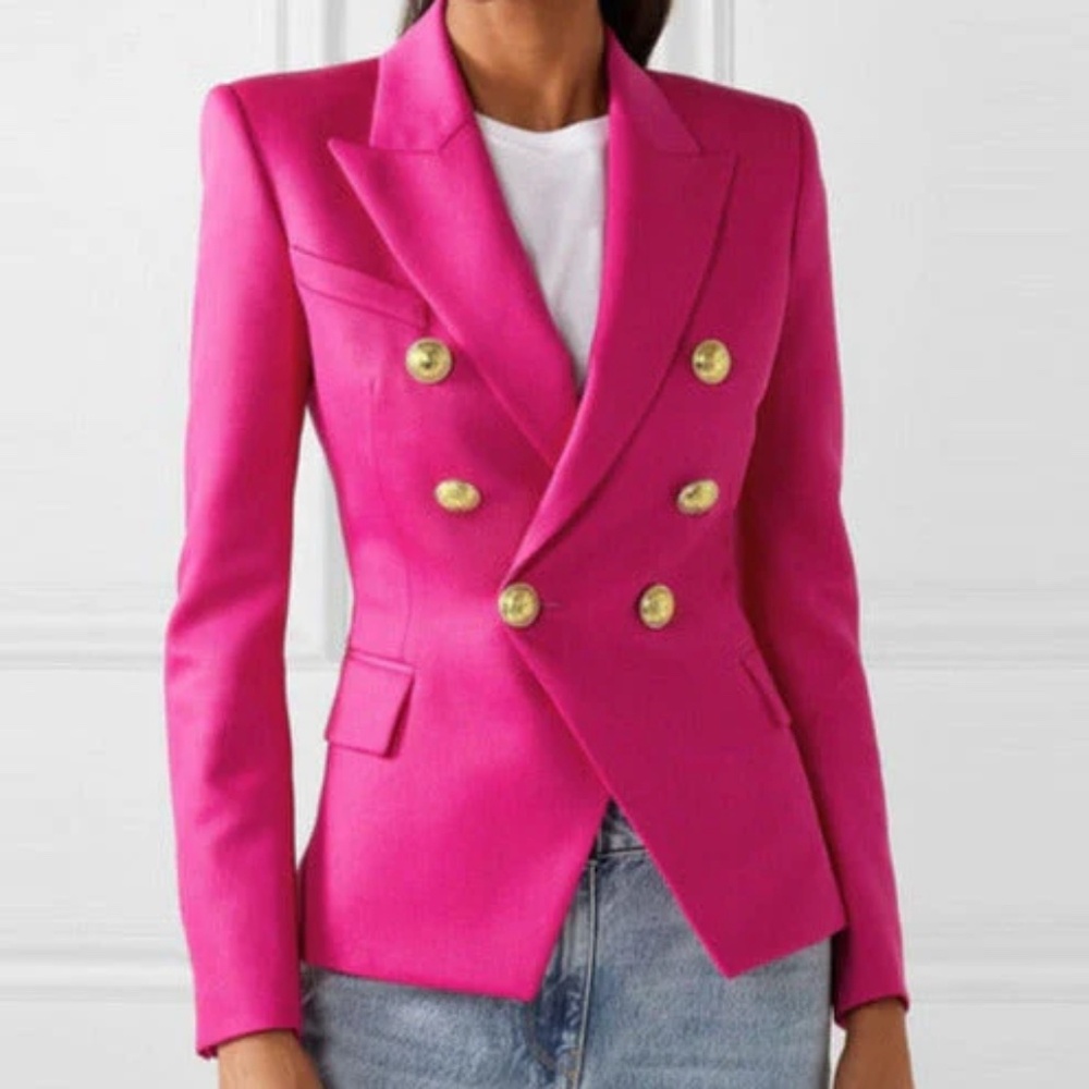 Fuchsia Long Sleeve Blazer With Gold Ornate Buttons